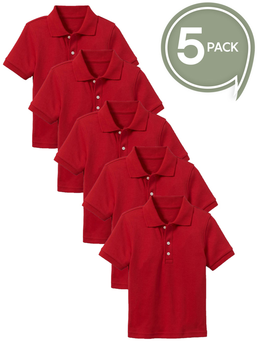 5-Pack School Uniform Tagless Polo Tshirt for Little Boys & Big Boys